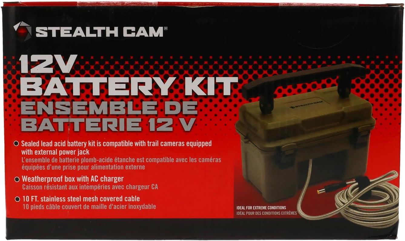 image:imageSTEALTH CAM 12V Battery Box Kit Portable Compact Waterproof Sealed Battery Charging Box for Hunting Trail Cameras w External Power Jack AC Charger 10Ft Steel Cable Included