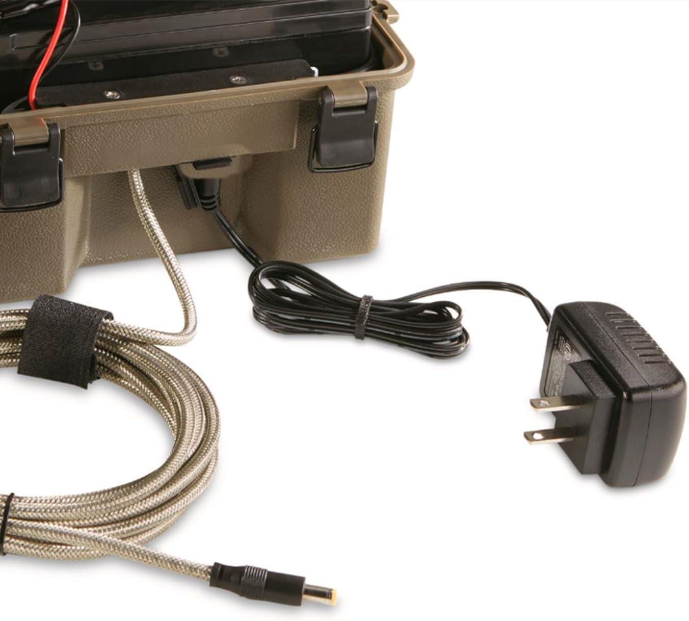 image:imageSTEALTH CAM 12V Battery Box Kit Portable Compact Waterproof Sealed Battery Charging Box for Hunting Trail Cameras w External Power Jack AC Charger 10Ft Steel Cable Included