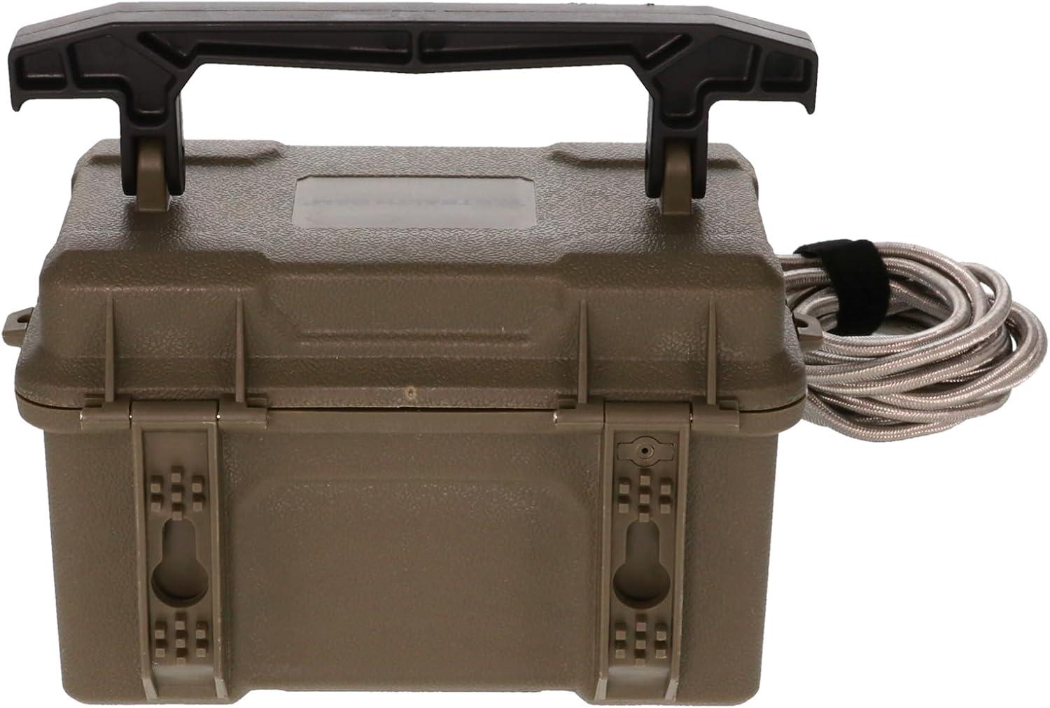 image:imageSTEALTH CAM 12V Battery Box Kit Portable Compact Waterproof Sealed Battery Charging Box for Hunting Trail Cameras w External Power Jack AC Charger 10Ft Steel Cable Included