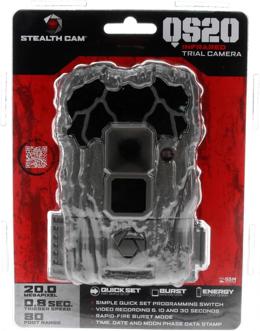 image:imageStealth CAM QS20 20MP Photo amp 720P Video at 30FPS 08 Sec Trigger Speed 80Ft Detection amp IR Range Compact Hunting Trail Camera 32GB SD Card SupportedQS20 LoGlo Infrared Trail Camera