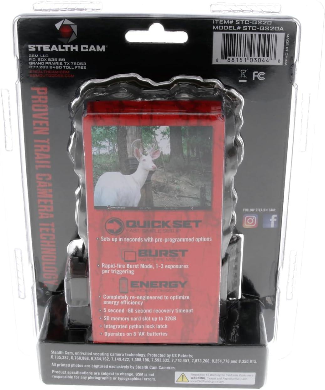 image:imageStealth CAM QS20 20MP Photo amp 720P Video at 30FPS 08 Sec Trigger Speed 80Ft Detection amp IR Range Compact Hunting Trail Camera 32GB SD Card SupportedQS20 LoGlo Infrared Trail Camera