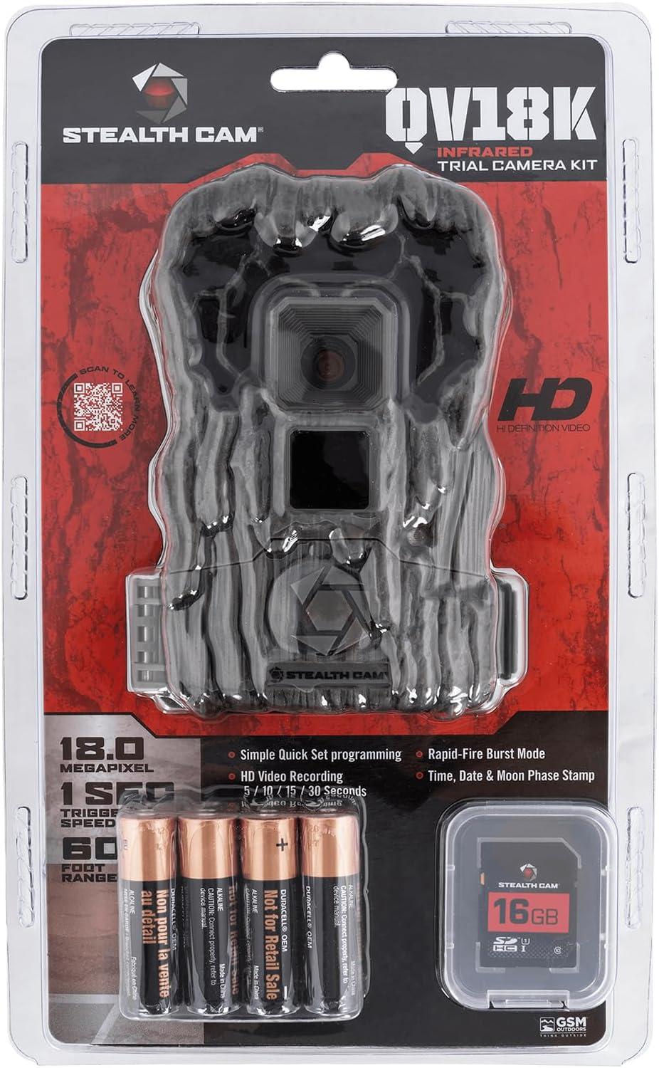 image:imageStealth Cam QV18K Combo Pack 18MP Photo amp 720P Video at 30FPS 08 Sec Trigger Speed Wireless Hunting Trail Camera 8 AA Batteries amp 16GB SD Card Included
