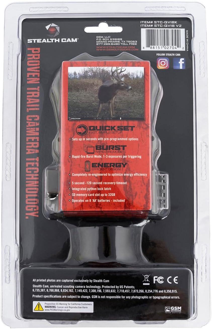 image:imageStealth Cam QV18K Combo Pack 18MP Photo amp 720P Video at 30FPS 08 Sec Trigger Speed Wireless Hunting Trail Camera 8 AA Batteries amp 16GB SD Card Included