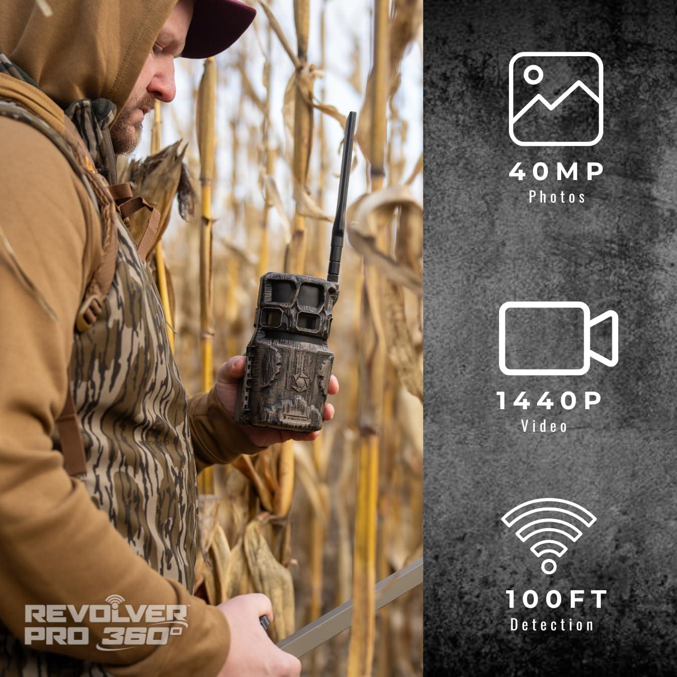 image:imageStealth Cam Revolver PRO 40MP Photo 1440P at 30 FPS QHD Video 04 Sec Trigger Speed 360Degree Panoramic View Builtin GPS Hunting Cellular Trail CameraREVOLVER PRO 20