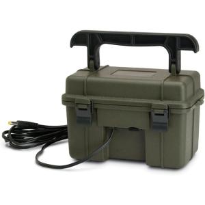 STEALTH CAM 12V Battery Box Kit – Portable Compact Waterproof Sealed Battery Charging Box for Hunting Trail Cameras w/ External Power Jack | AC Charger, 10Ft Steel Cable Included