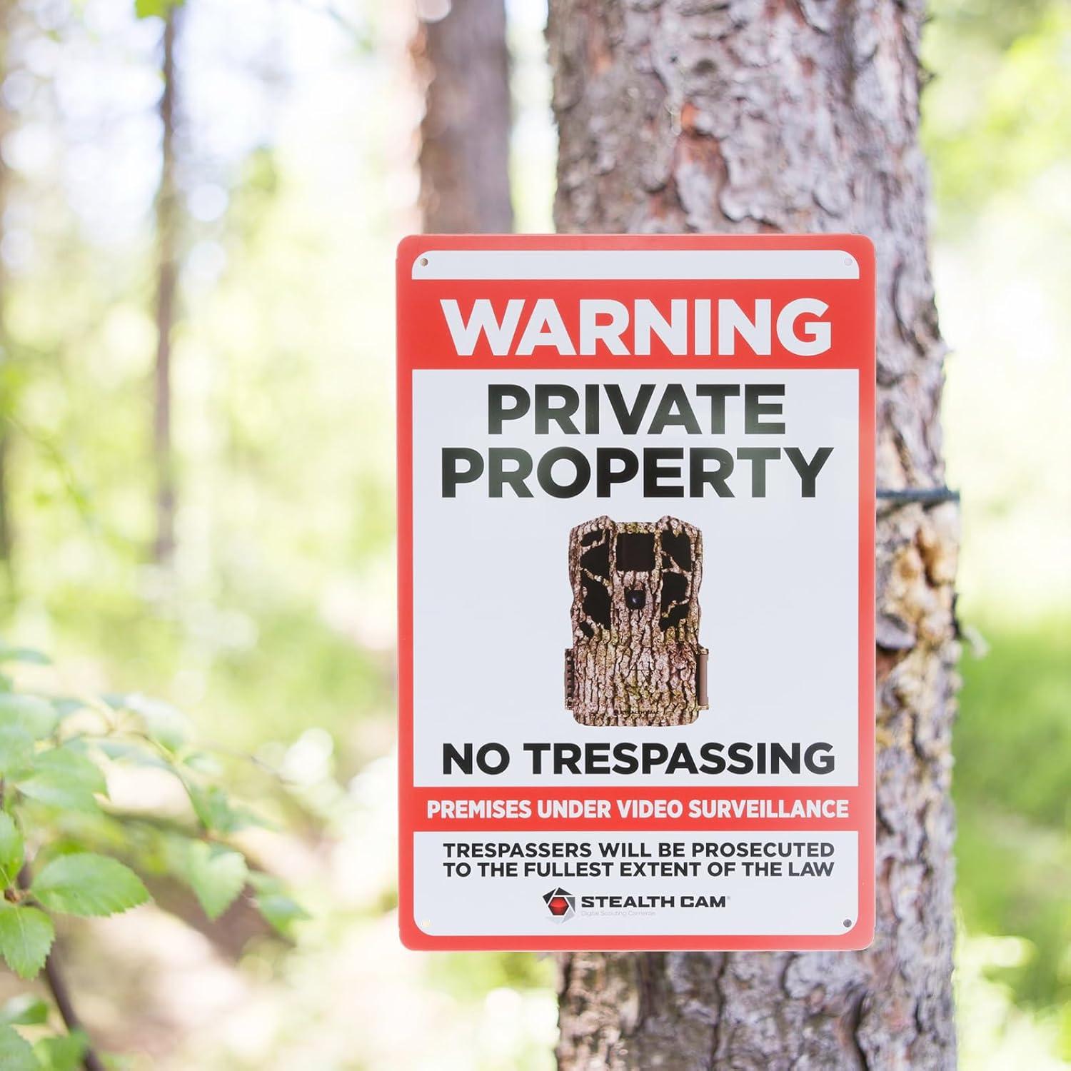 image:imageSTEALTH CAM Durable Attachable 8x12 Tin Outdoor Security Alert Warning Private Property No Trespassing Premises Under Surveillance SignVideo Surveillance Sign