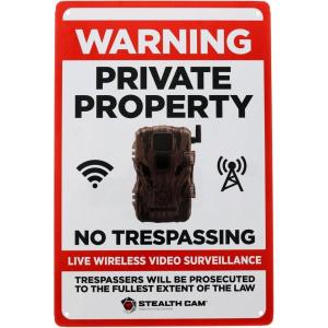 STEALTH CAM Durable Attachable 8″x12″ Tin Outdoor Security Alert Warning Private Property No Trespassing Premises Under Surveillance Sign(Live Wireless Video Surveillance Sign)