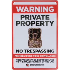 STEALTH CAM Durable Attachable 8″x12″ Tin Outdoor Security Alert Warning Private Property No Trespassing Premises Under Surveillance Sign(Video Surveillance Sign)